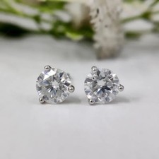 Orecchini a perno in vera moissanite taglio tondo 3,00 ct argento placcato oro giallo 14 carati