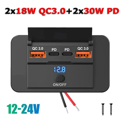 96W Dual PD Dual QC3.0 Type C USB Quick Charger 3.0 with Switch Fast Charging 4 