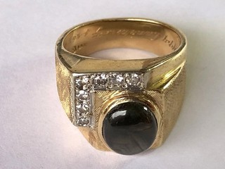 Massiver Herrenring Goldring mit Edelsteinen 14k 585er Gelbgold