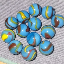 Big Lot Vacor Mega Marble Player Serpent 5/8" Blue Base Red Yellow
