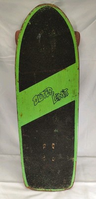 Vintage 1980's Yellow Nash Reed Outer Limit Skateboard BLUE SKULLS