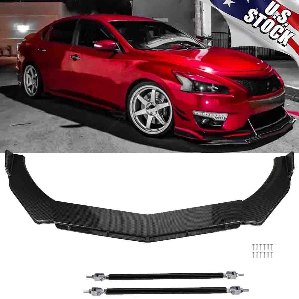 For Nissan Altima Carbon Fiber Front Bumper Lip Splitter Body Kits + Strut Rods