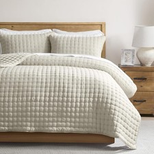 Beige King Size Quilt Bedding Sets with 2 Pillow Shams, Neutral Lightweight Soft