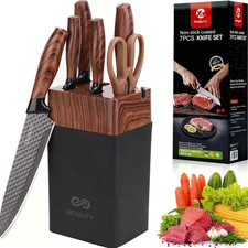 Set Couteaux Cuisine Professionnel 7 Pièces Acier Inox Bloc Aiguiseur Intégré