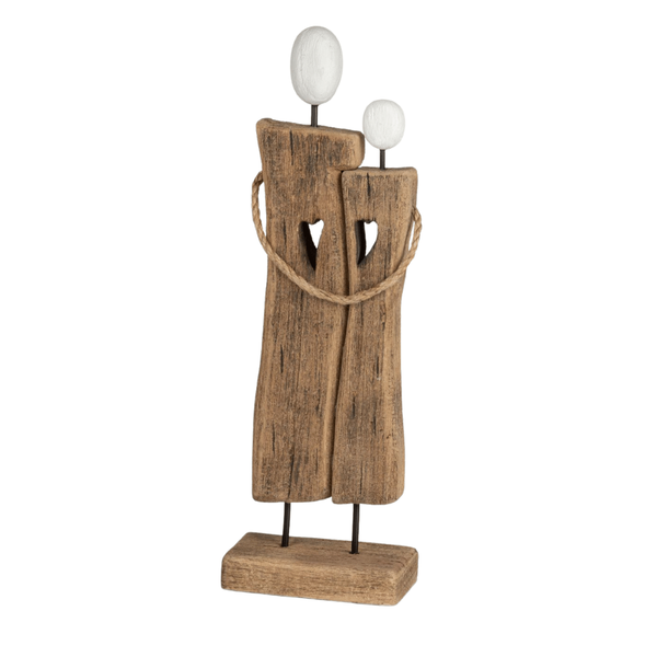 Dekoobjekt Paar Umarmend Auf Fuß H. 38Cm Naturbraun Weiß Aus Holz Formano-image