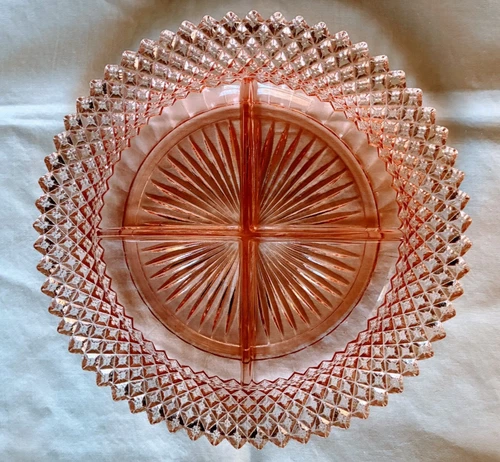 Vintage Pink Depression Glass Miss America Anchor Hocking Divided Relish Dish 9”