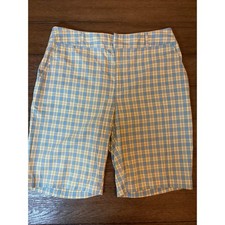 Greg Norman Womens Blue Yellow Plaid Golf Sho...
