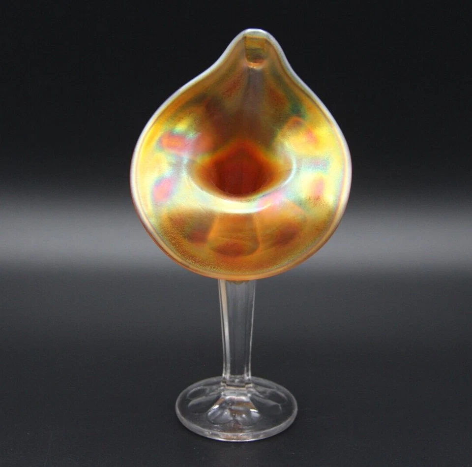 1910s Antique Marigold Carnival Glass Savannah or Jack in the Pulpit Glass Vase - image 2 of 4