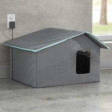    Frisco Extra Wide Indoor Heated Covered Cat House Gray Cozy Pet Shelter   