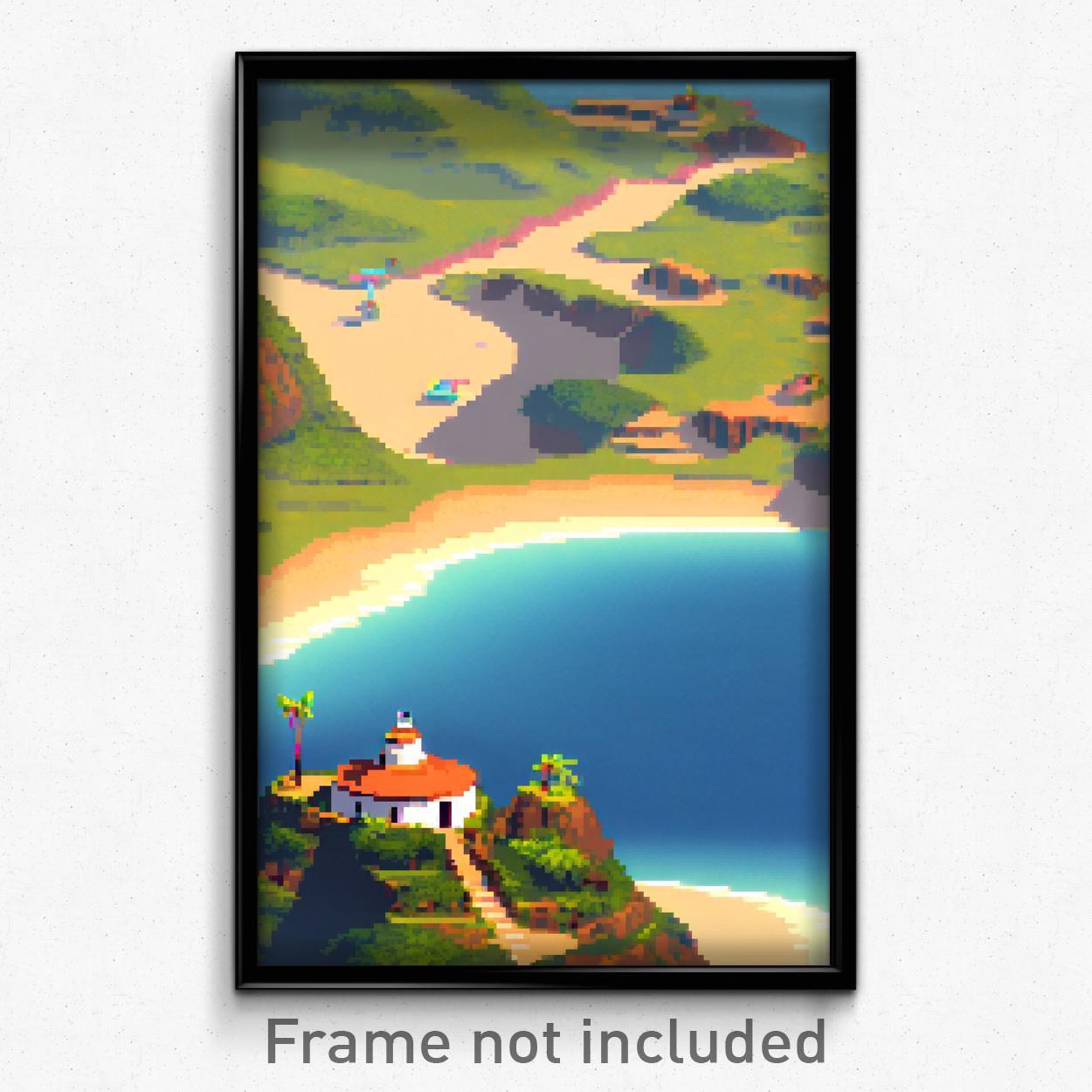 8-Bit Psychedelic Pixel Art Poster - Small Coast Trippy Gamer Print