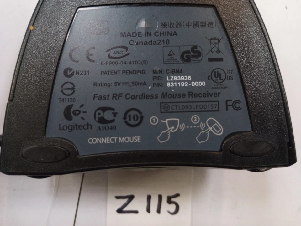 Genuine Logitech (C-BN4) Solid Black Fast RF Cordless USB Mouse Receiver *READ* - Image 3 of 4