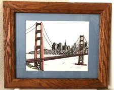 Vtg 88 Litho of Debbie Patrick's '87 Original GGate San Fran Signed/Orig'l Frame