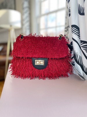 red fringe purse