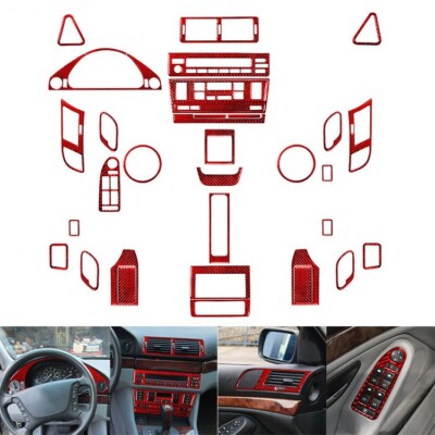 35Pcs Red Carbon Fiber Kits Full Interior Cover Trim For BMW 5 Series M5 E39