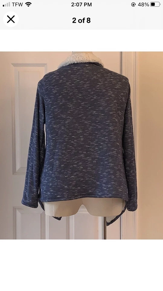 Cárdigan forrado Sherpa “Green Tea”. Envoltura abierta azul jaspeado talla Lg con bolsillos Foto 4 de 4