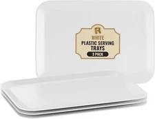 R-kay 3 Pack White Plastic Serving Trays for Party - Rectangular, 8 by 11 in 