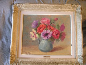 Détails Sur Tableau Huile Sur Toile Bouquet De Fleurs Signe M Thibavlt
