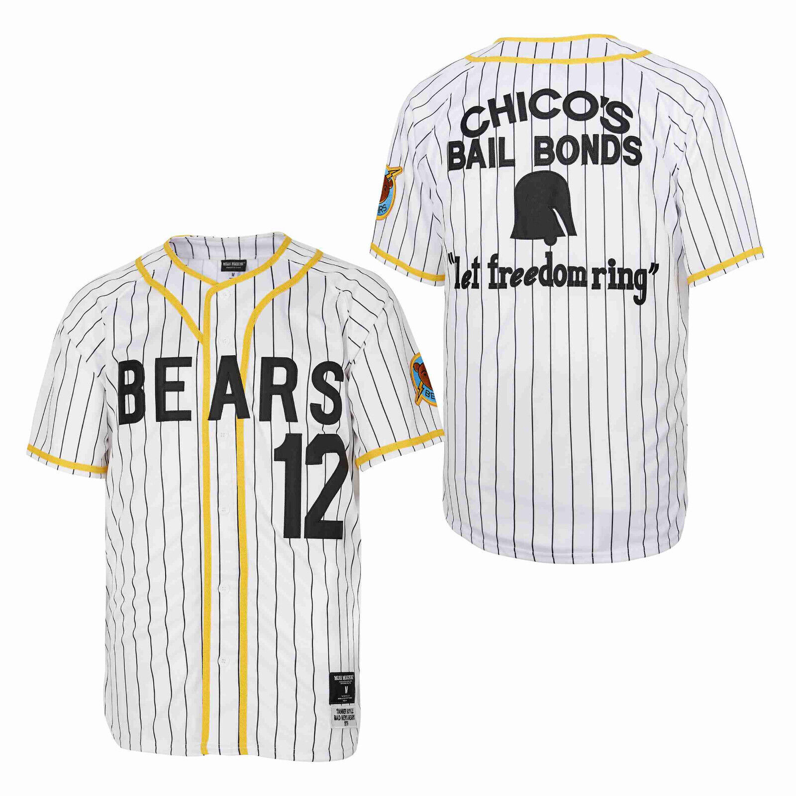 White Bad News Bears #12 Tanner Boyle Baseball Jersey Chico's Bail Bonds Stripe