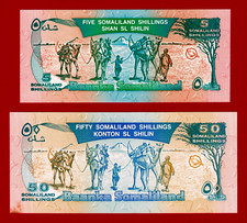 SOMALILAND UNC NOTES - 5 Shillings 1994 (Pick-1a), & 50 Shillings 2002 (Pick-7d)