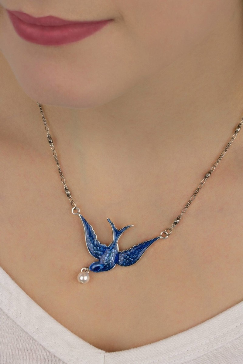 Anne Koplik Bluebird of Happiness Silver Plated Necklace Made in