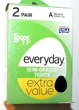 L'eggs Everyday 2-Pair Semi-Opaque Black Sheer Toe Tights - Size A (Small)