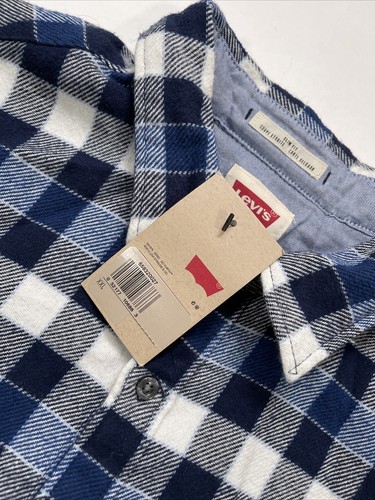 Levi's Flannel Button Up Plaid Shirt Blue Men's Size XXL Slim NWT B7 - Picture 5 of 10