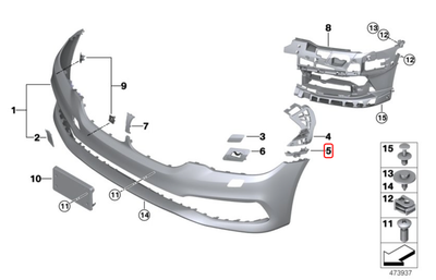 Genuine BMW 5 Series G30 G31 Front Bumper Guide Left 7385349 OEM 