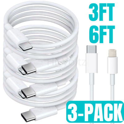 3 Pack For iPhone 13 12 11 XS XR 8 iPad Fast Charger Cord USB Adapter PD Cable