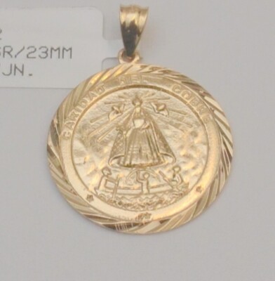 14k Yellow Gold Caridad Del Cobre Words On Round Charm Pendant 23.0 mm 3.9 gr DT