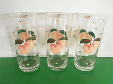 Anchor Hocking Glass PEACHES Highball Tumbler (s) LOT OF 3 Fruit Vintage 1987