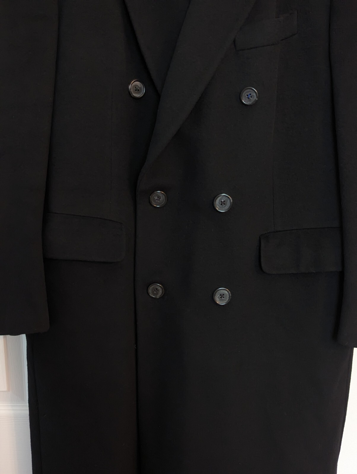 Burberry London Mens Wool Double Breasted Black Over Coat Size 48 Read
