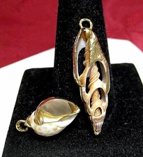 GOLD PLATED SEA SHELL PENDANT OR CHARM SET OF TWO