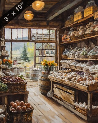 A Western market with a selection of farm-fresh egg oil Painting 8x10 Print