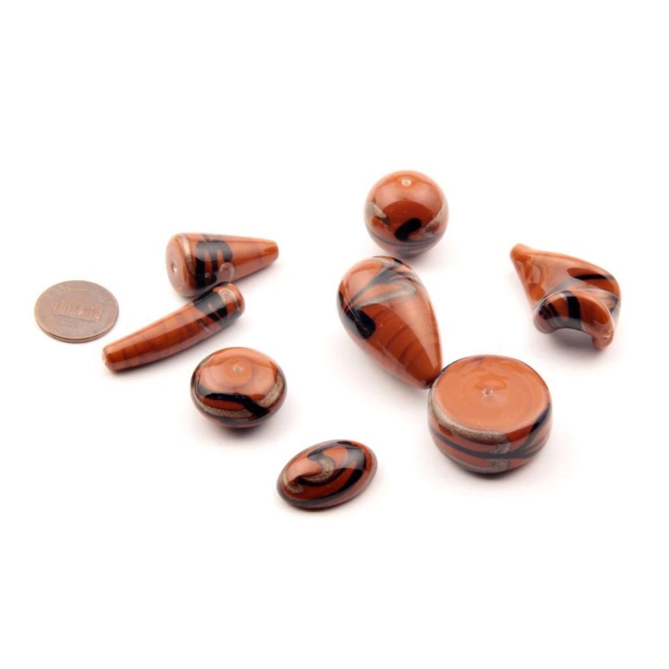 (8) Cuentas de vidrio chocolate murano mármol negro dorado aventurina checa vintage Foto 2 de 2