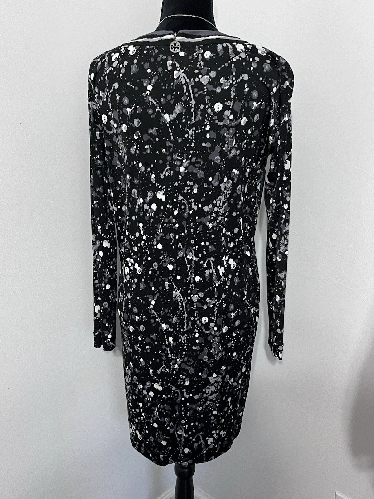 Abito Tory Burch Meredith vernice splatter seta piccolo astratto preppy elasticizzato nuovo senza etichette