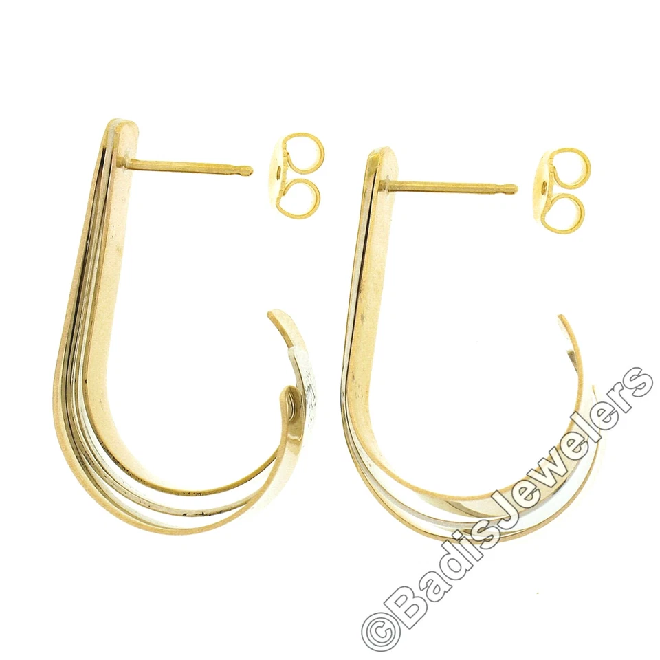 14k Rose White Yellow Gold Tri Color Flat Polished Flared Fanned Cuff Earrings - Image 3 of 4