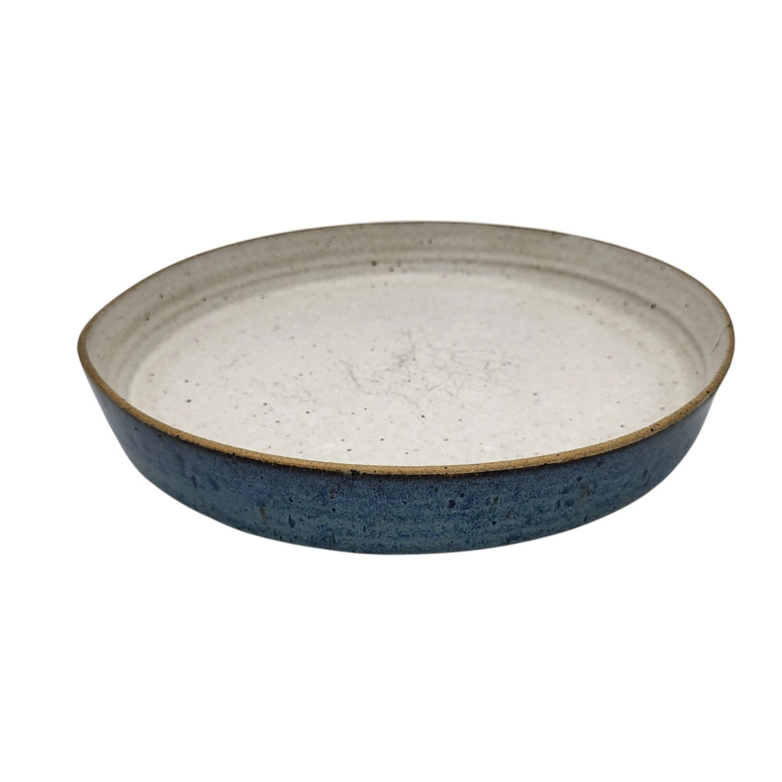 Ole Joe Clark Pottery Blue Glaze Rim Quiche Cornbread Pie Round Baking Dish 10 ¼