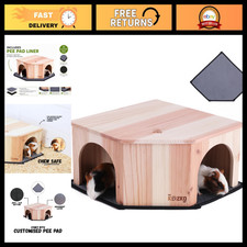 Wooden Guinea Pig Corner Hideout - Chinchilla, Rat Hedgehog Home with Pee Pad,