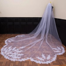 3 Meters Lace Appliques One Layer Soft Tulle Bridal Wedding Veil With Comb