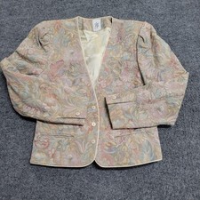 Fisher Hill Blazer Womens Size 10 Pastel Floral Tapestry Cotton USA Made Vintage