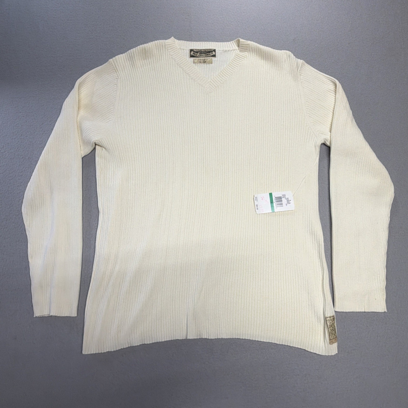 Mens Vintage Polo Jeans Company Large V Neck Cotton Sweater New!