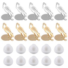20Pcs Clip-on Earring Converter w/ Silicon Earring Pads White  Gold