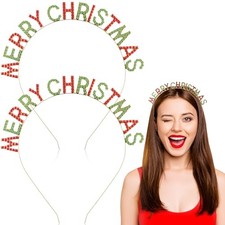 2 Pack Christmas Headbands Women Girl Merry Christmas Rhinestone Headbands