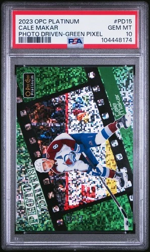 2023-24 OPC Platinum #PD15 Cale Makar Photo Driven Green Pixels /35 PSA 10 GEM