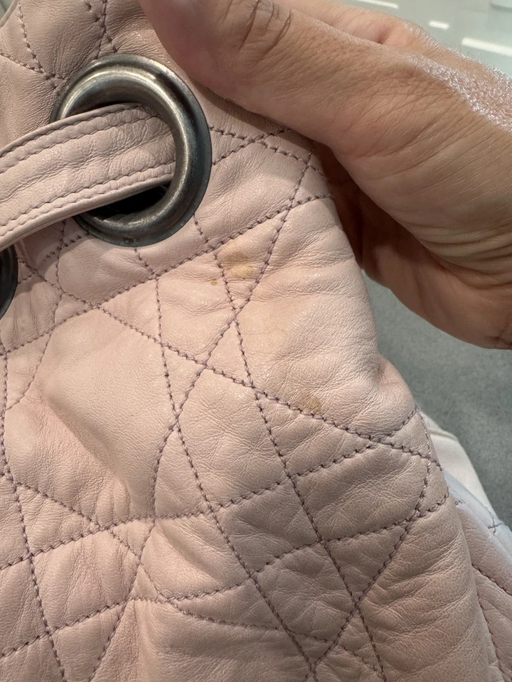 Authentic Christian Dior Cannage-quilted Pink Soft Leather Drawstring Bucket Bag - Image 4 of 4