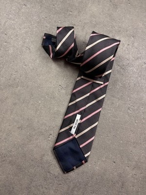 Pal Zileri Mens Silk Tie Black With Pink & Beige Stripes Made In Italy