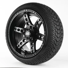 14" Black Golf Cart Wheels & 205/30-14 Tires EZGO Yamaha Club Set of 4