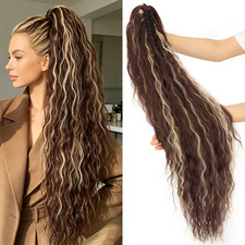 Real Thick Fluffy Ponytail Claw Clip in Hair Extensions as Human Pony Tail Long