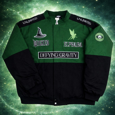 Wicked Elphaba Racing Jacket 2X Defying Gravity Green Varsity Bomber BoxLunch