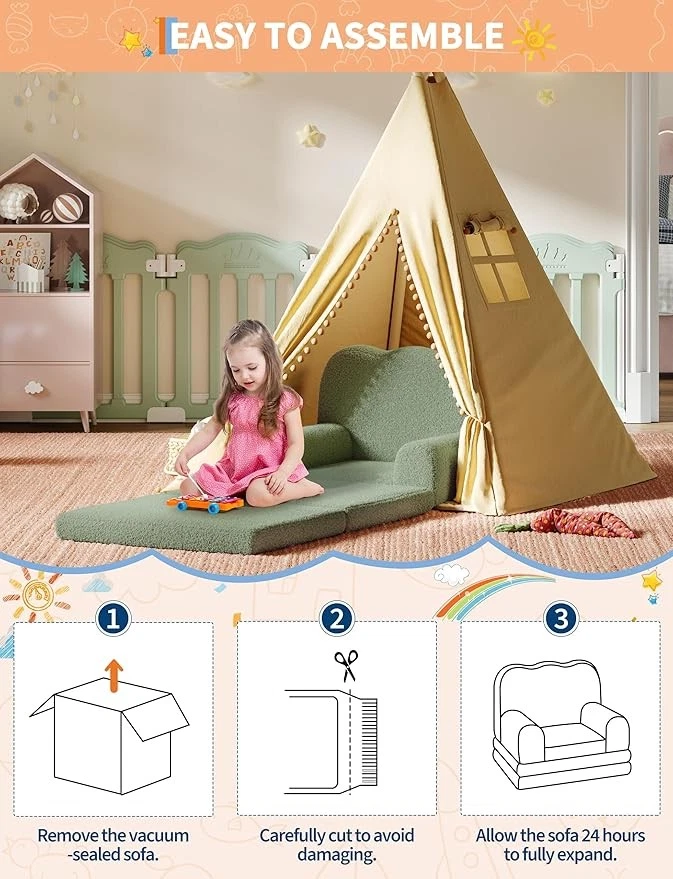 Sofá convertible multicolor para niños sofá plegable de tela polar de peluche suave Foto 4 de 4